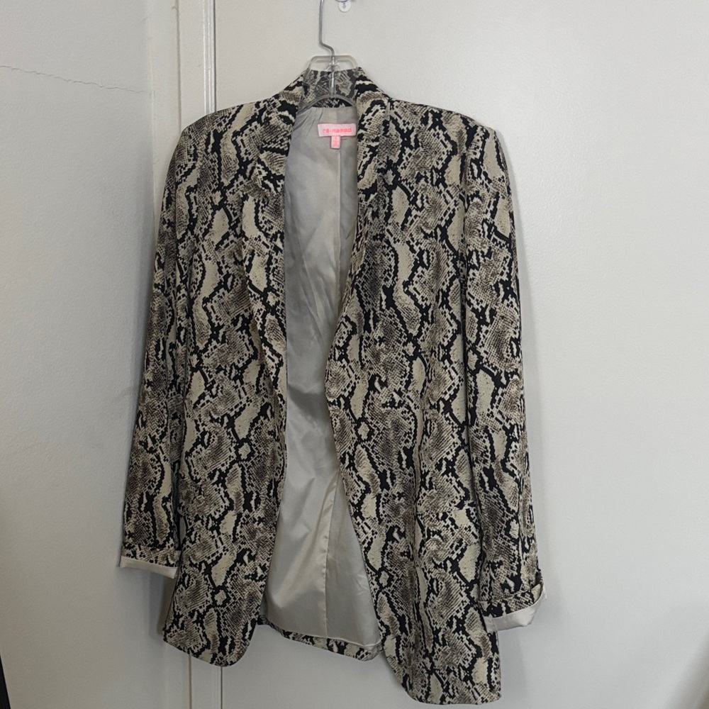 re:named Black and Cream Snake Print Blazer